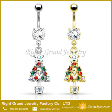 China Latest Design Christmas Tree Silver Gold Dangle Navel Belly Ring